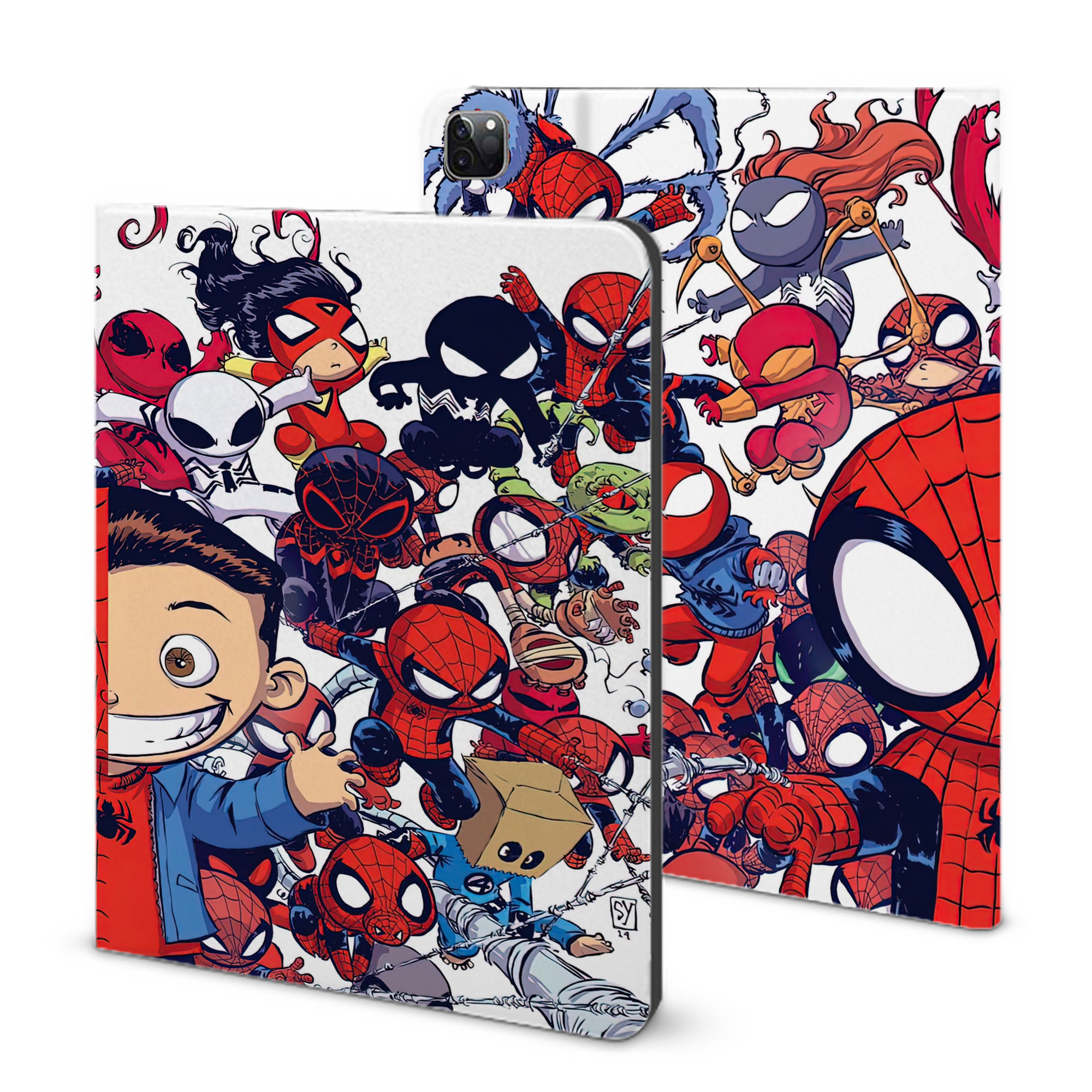 （画像用） Spider Man スパイダーマン IPad ケース ブック型 PUレザー TPU 耐衝撃 軽量 薄型 ペン収納なし 全面保護 IPad 各モデル対応